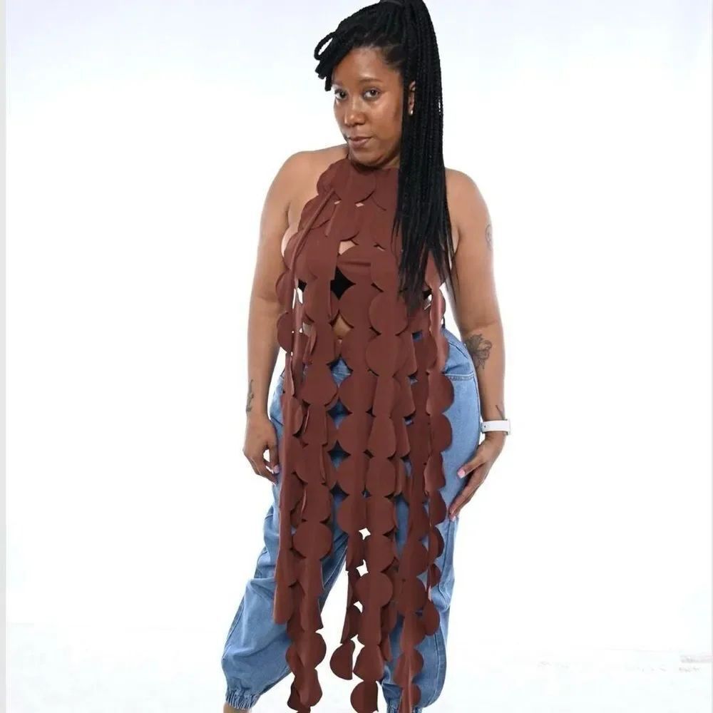 Brown Circle Pattern backless top - Picture 5 of 5